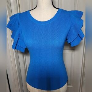 Pink Threads Jackie Ruffled Knit Top Bright Blue Small NWT Boutique